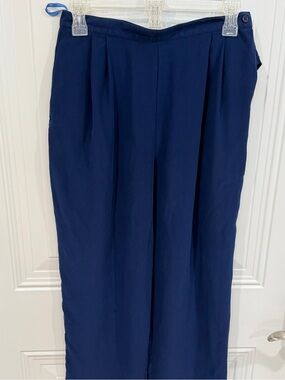 Navy Wide-Leg Women's Silk Pants